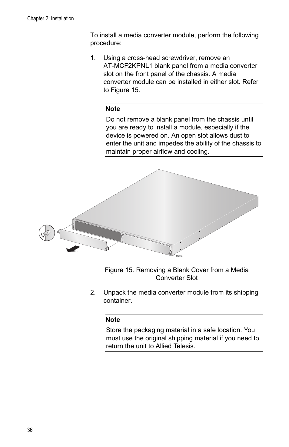 Chapter 2: installation 36 | Allied Telesis AT-MCF2000 User Manual | Page 36 / 48