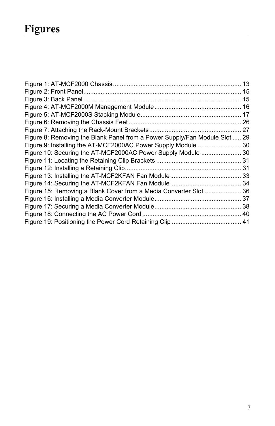 Figures | Allied Telesis AT-MCF2000 User Manual | Page 7 / 48