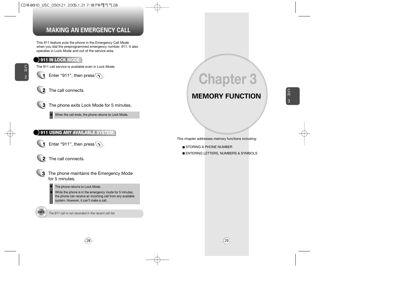 Chapter 3, Making an emergency call | Audiovox CDM-8910 User Manual | Page 15 / 69