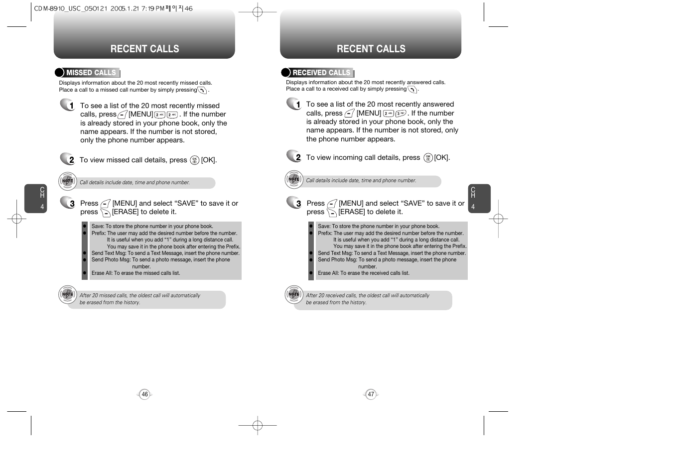 Recent calls | Audiovox CDM-8910 User Manual | Page 24 / 69