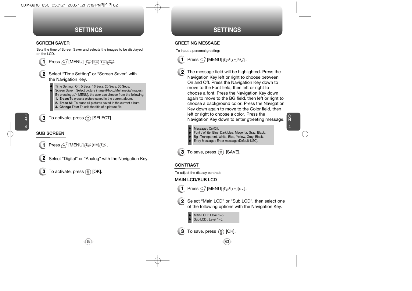Settings | Audiovox CDM-8910 User Manual | Page 32 / 69