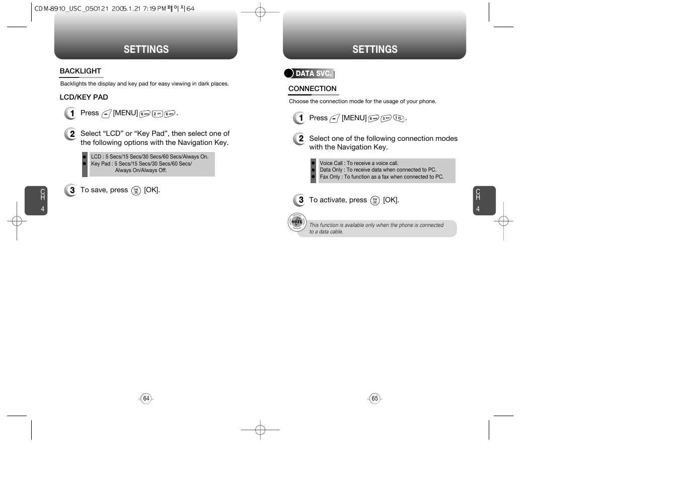 Settings | Audiovox CDM-8910 User Manual | Page 33 / 69