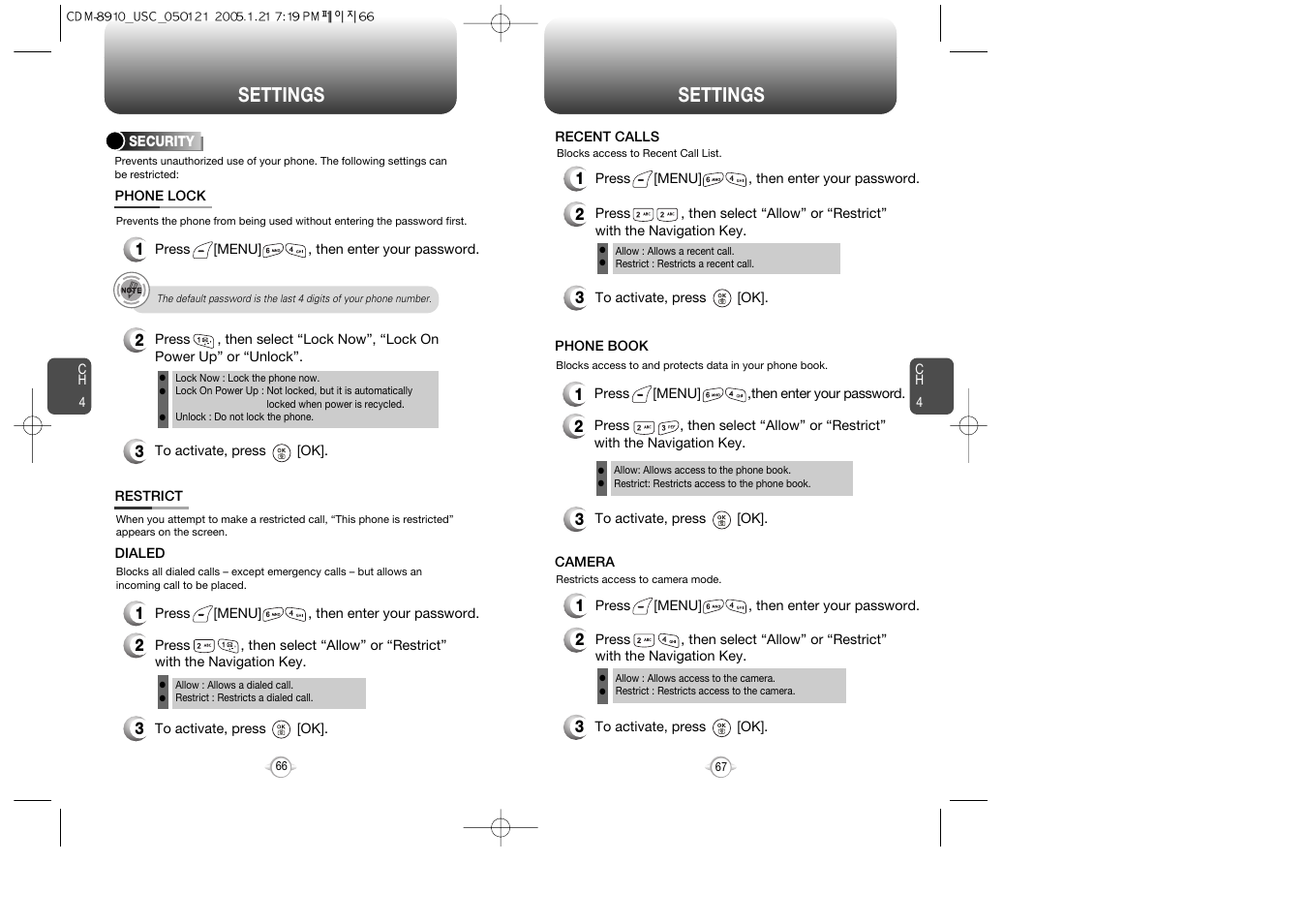 Settings | Audiovox CDM-8910 User Manual | Page 34 / 69