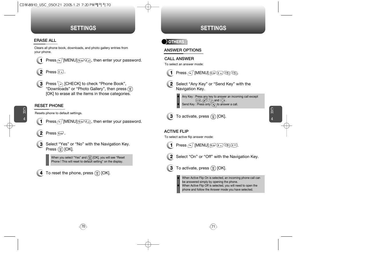 Settings | Audiovox CDM-8910 User Manual | Page 36 / 69