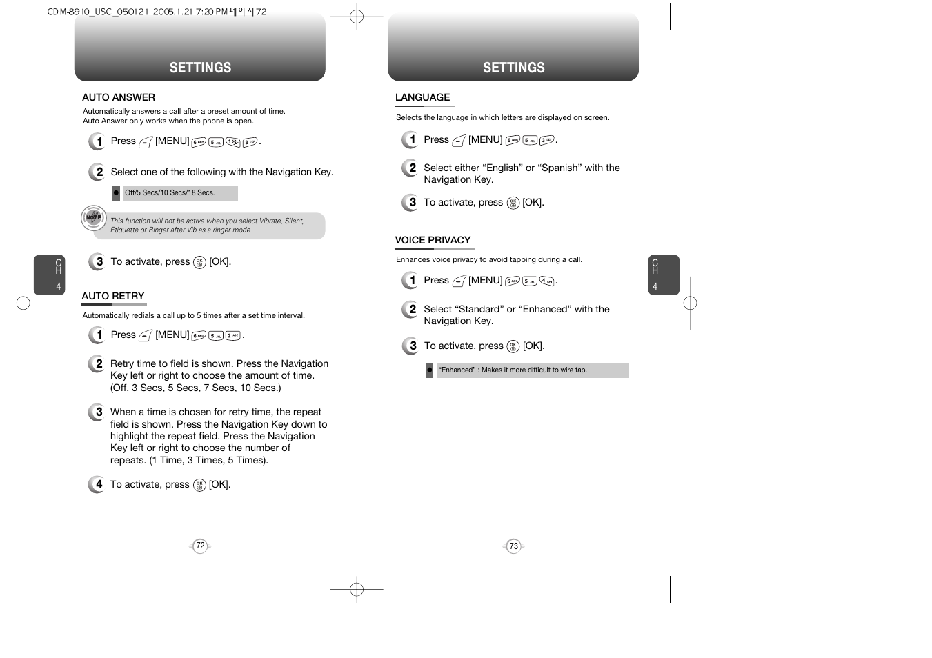 Settings | Audiovox CDM-8910 User Manual | Page 37 / 69