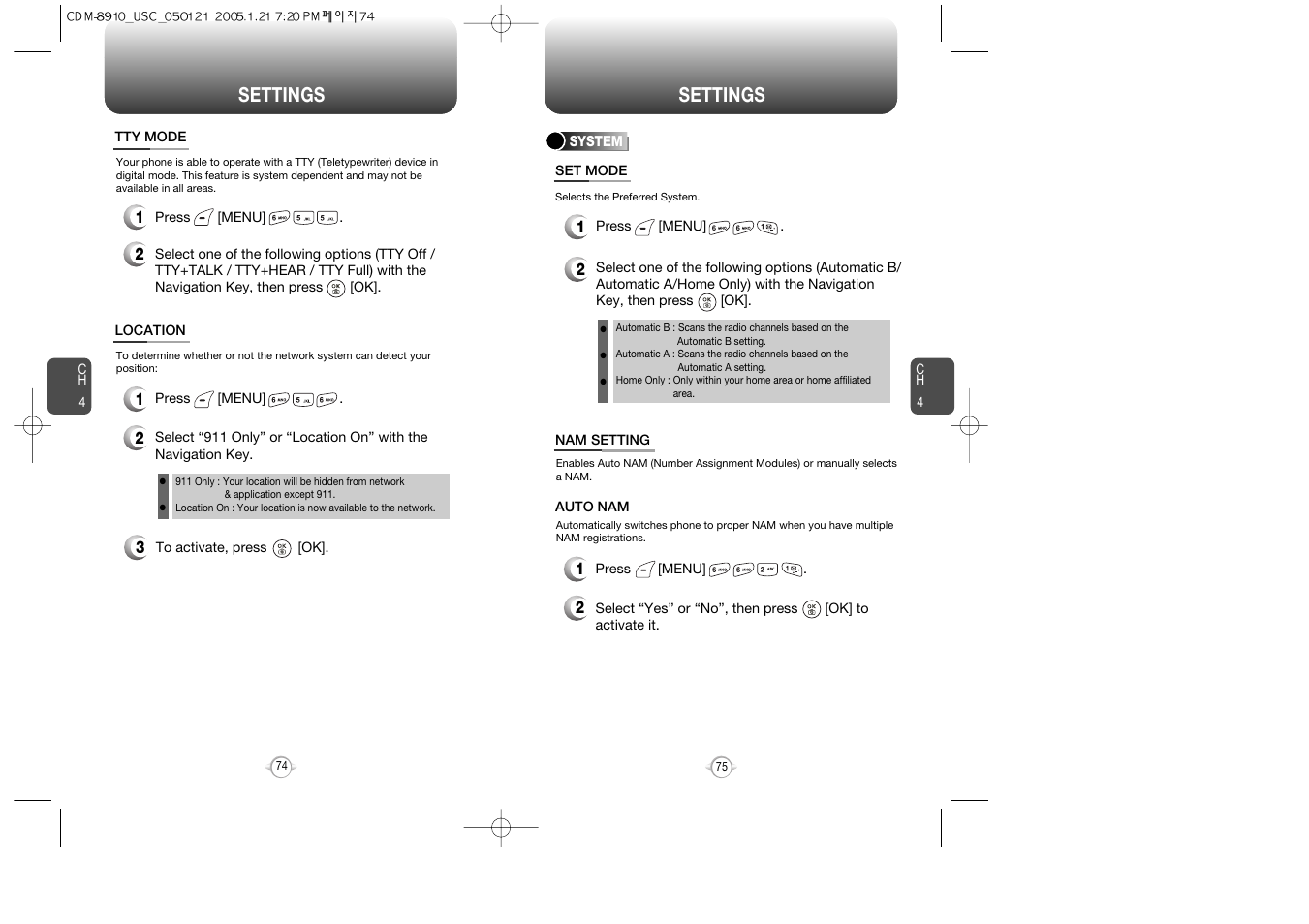 Settings | Audiovox CDM-8910 User Manual | Page 38 / 69