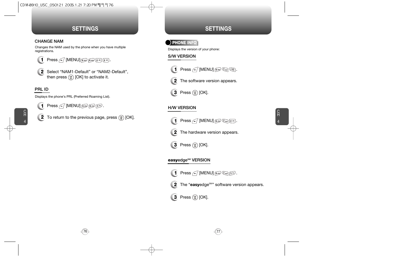 Settings | Audiovox CDM-8910 User Manual | Page 39 / 69