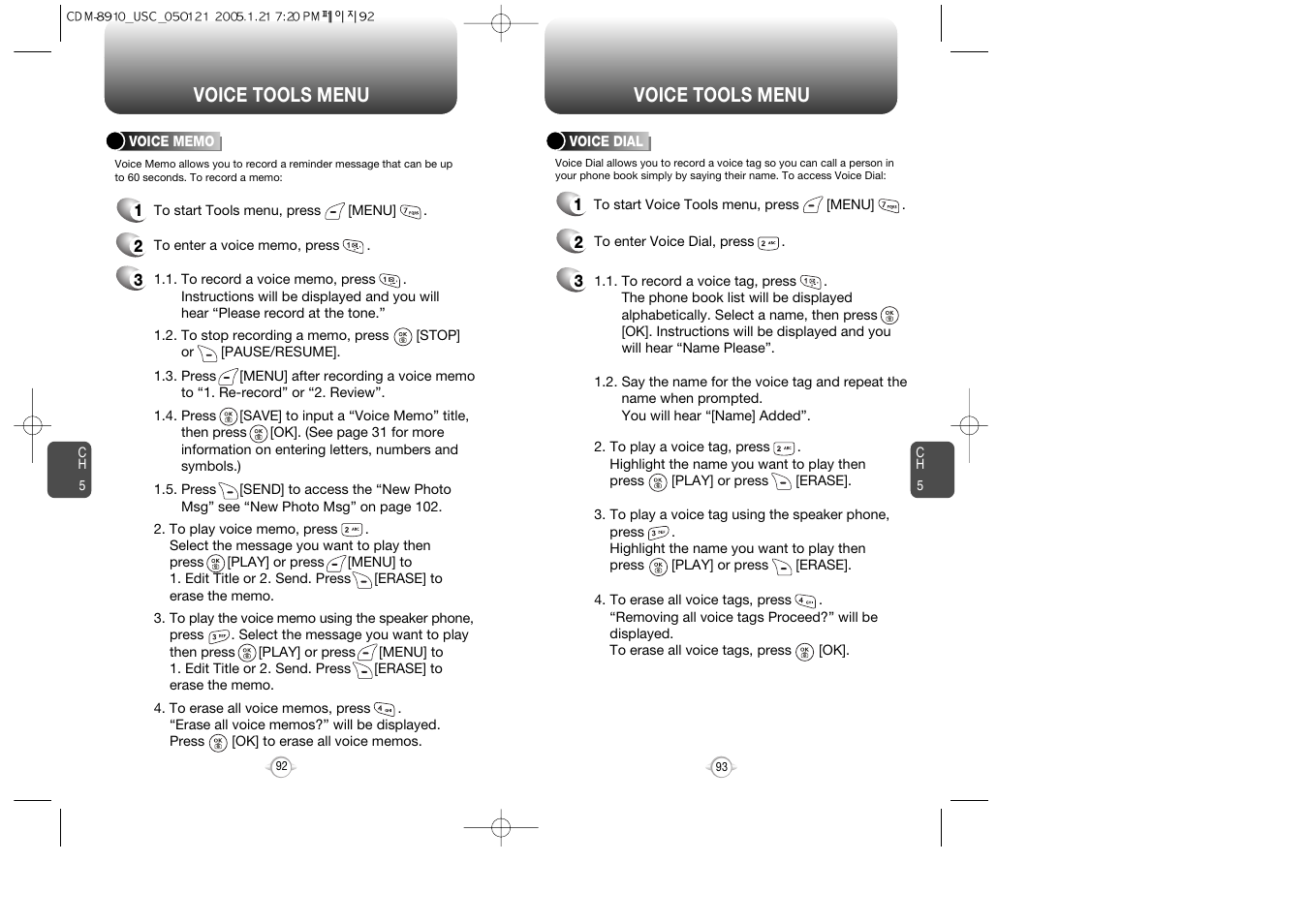 Voice tools menu | Audiovox CDM-8910 User Manual | Page 47 / 69