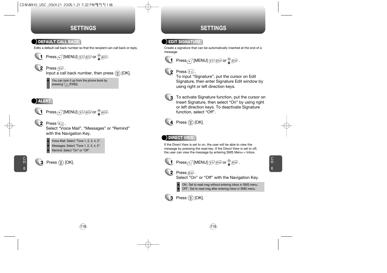 Settings | Audiovox CDM-8910 User Manual | Page 60 / 69