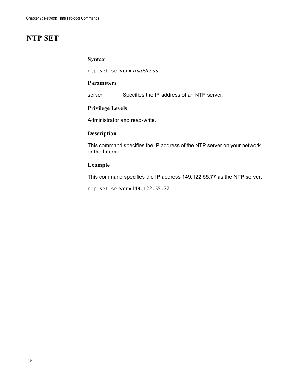 Ntp set | Allied Telesis AT-S97 User Manual | Page 116 / 242