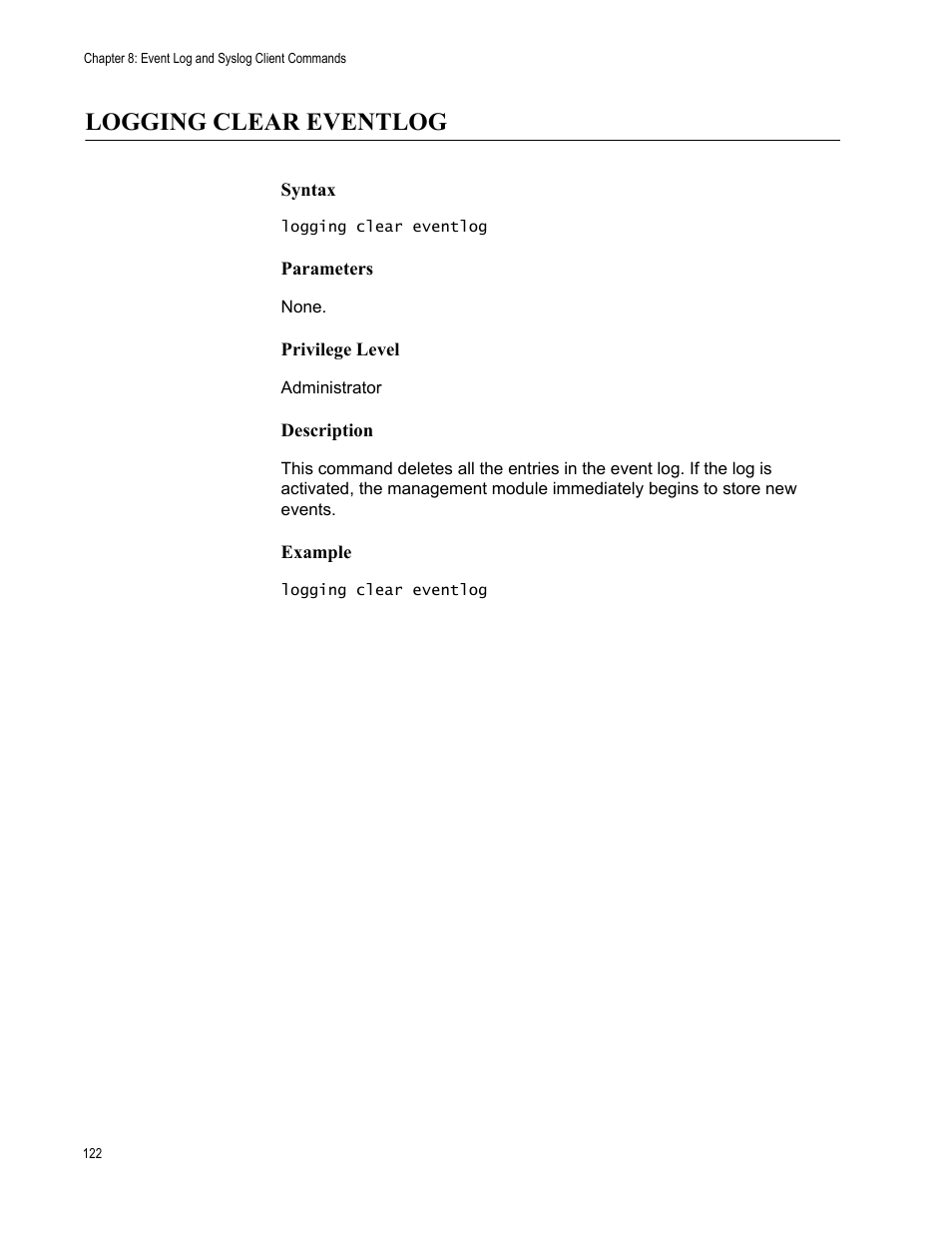 Logging clear eventlog | Allied Telesis AT-S97 User Manual | Page 122 / 242