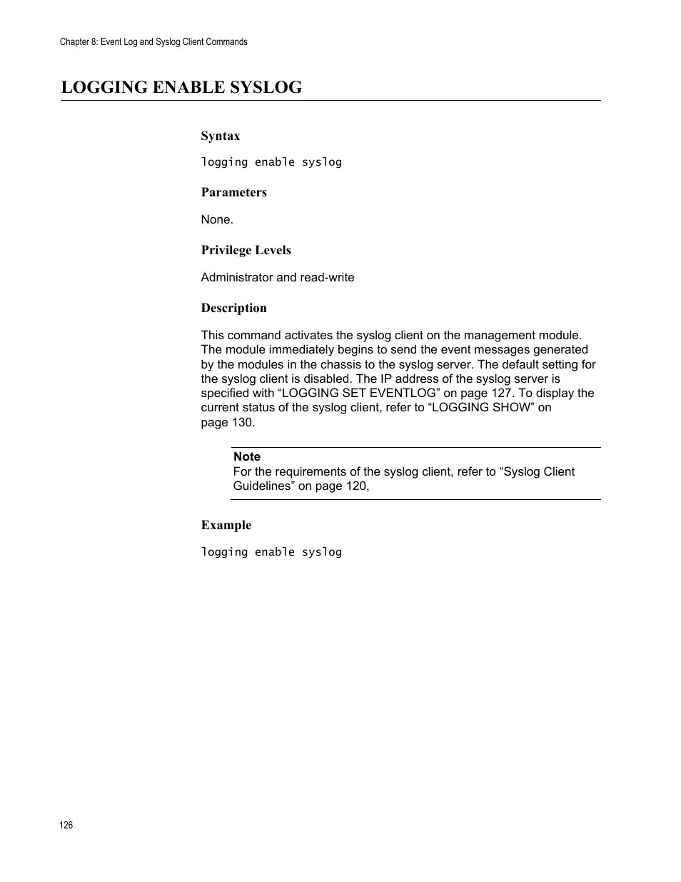 Logging enable syslog | Allied Telesis AT-S97 User Manual | Page 126 / 242