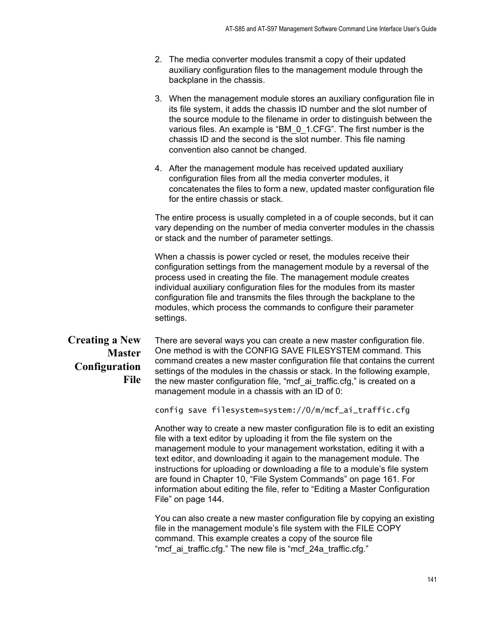 Creating a new master configuration file | Allied Telesis AT-S97 User Manual | Page 141 / 242
