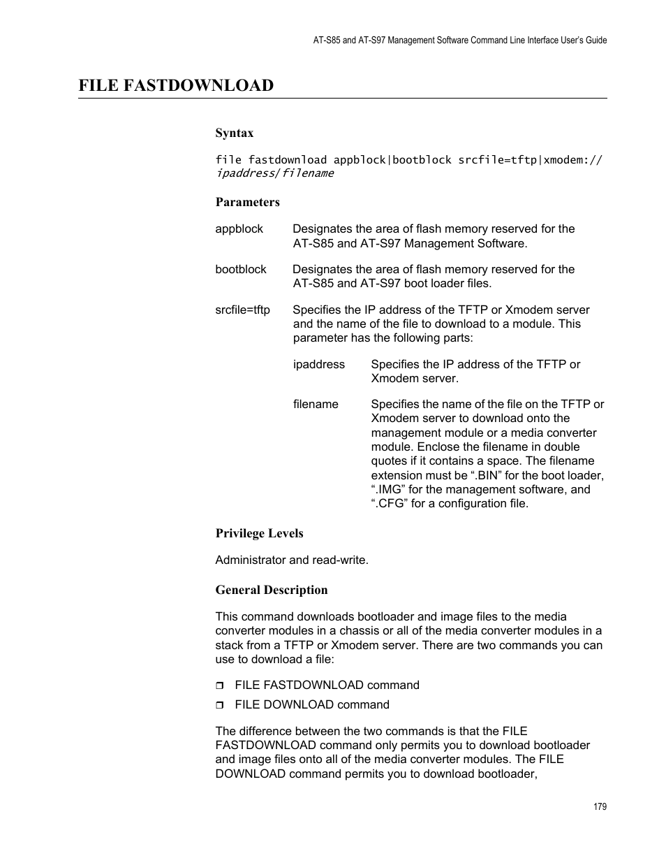 File fastdownload | Allied Telesis AT-S97 User Manual | Page 179 / 242