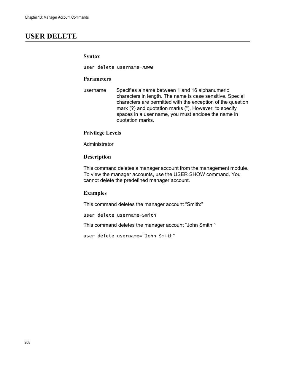 User delete | Allied Telesis AT-S97 User Manual | Page 208 / 242
