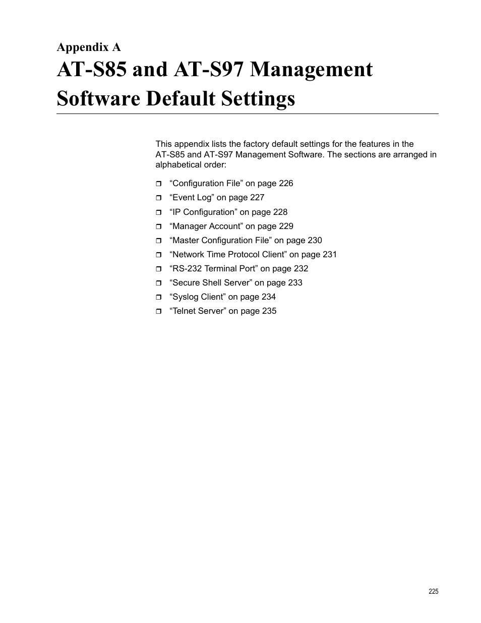 Appendix a | Allied Telesis AT-S97 User Manual | Page 225 / 242