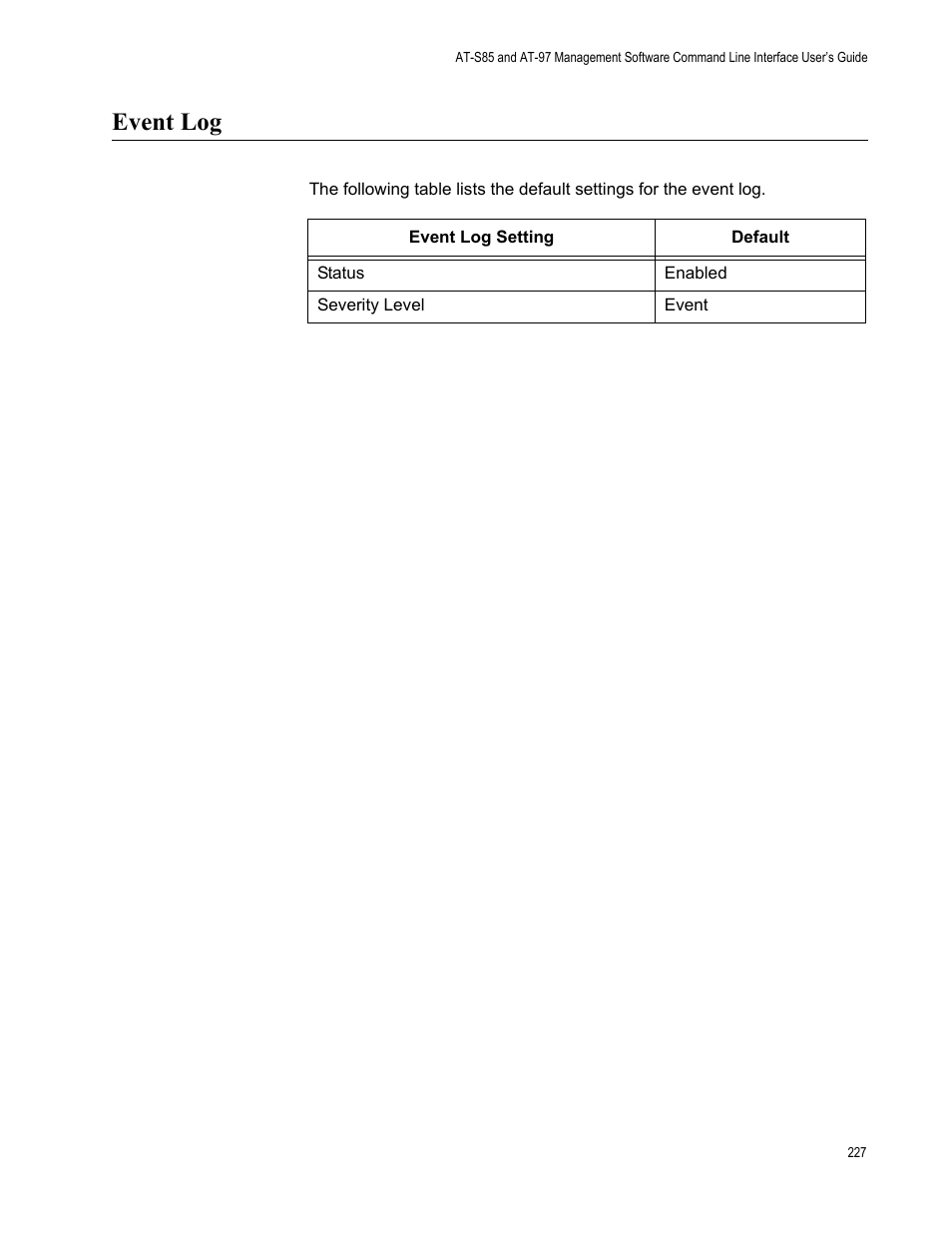 Event log | Allied Telesis AT-S97 User Manual | Page 227 / 242