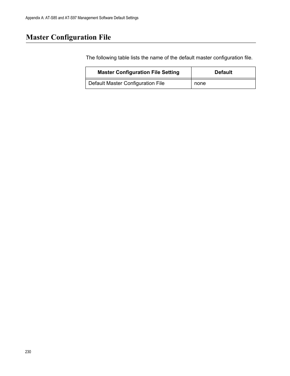 Master configuration file | Allied Telesis AT-S97 User Manual | Page 230 / 242