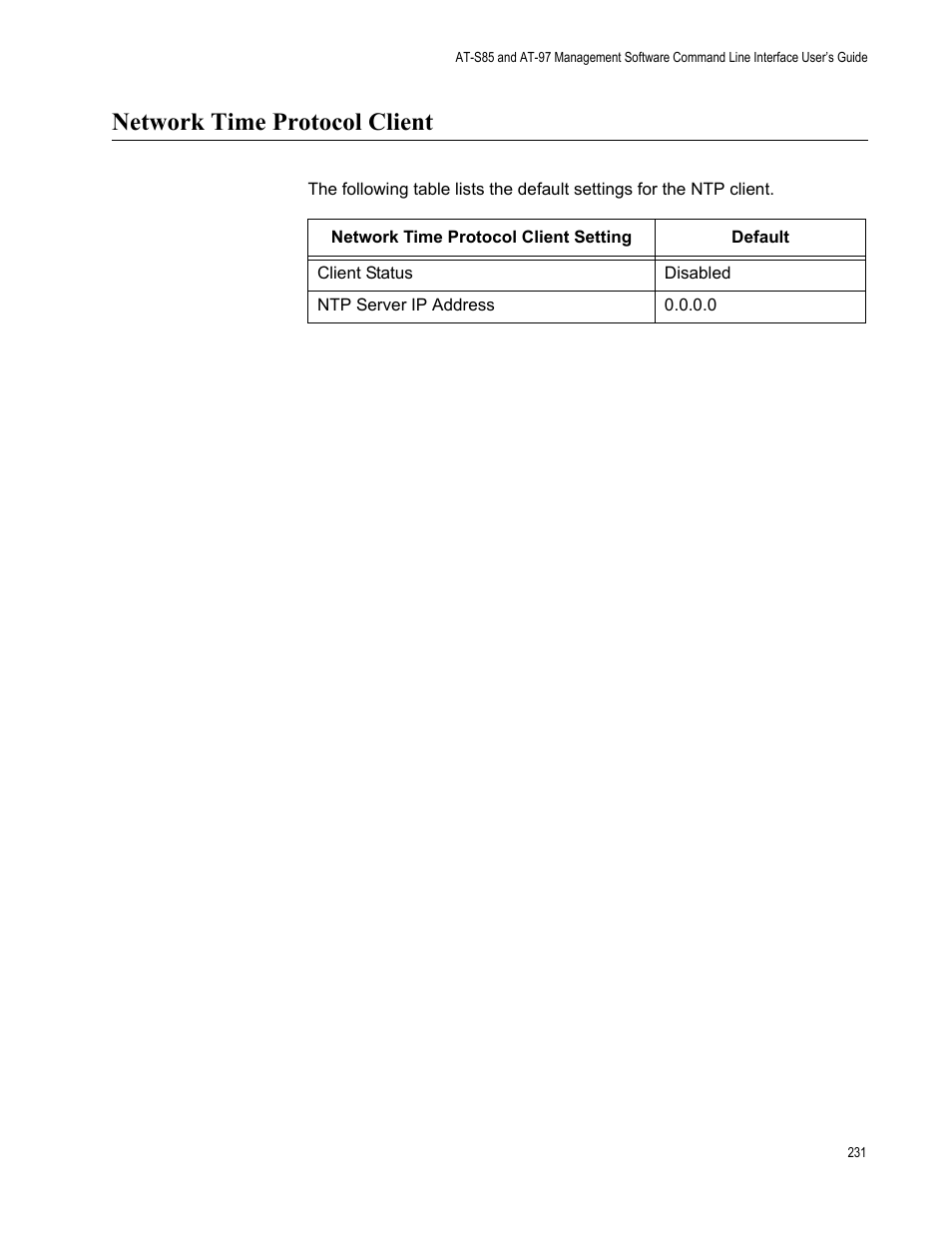 Network time protocol client | Allied Telesis AT-S97 User Manual | Page 231 / 242