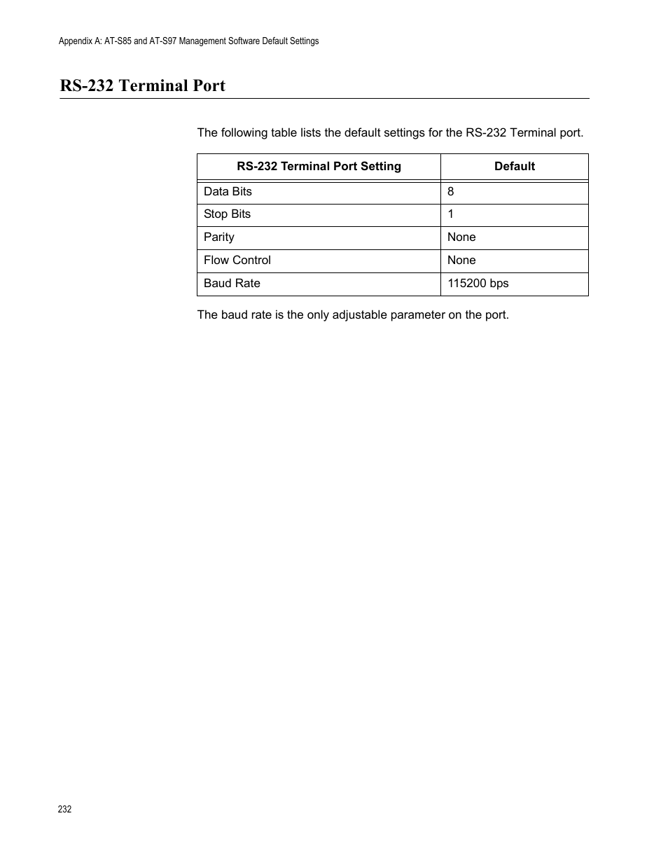 Rs-232 terminal port | Allied Telesis AT-S97 User Manual | Page 232 / 242