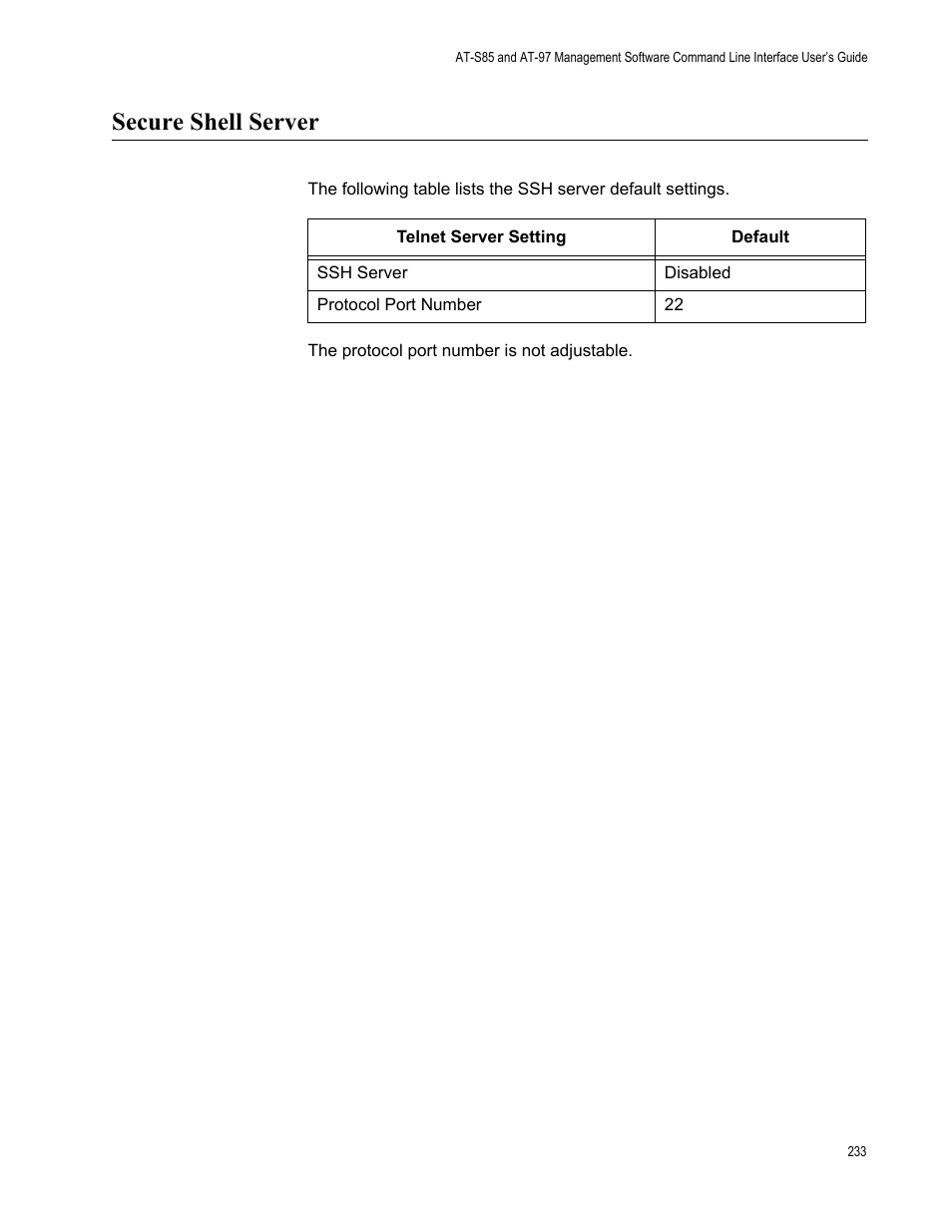 Secure shell server | Allied Telesis AT-S97 User Manual | Page 233 / 242
