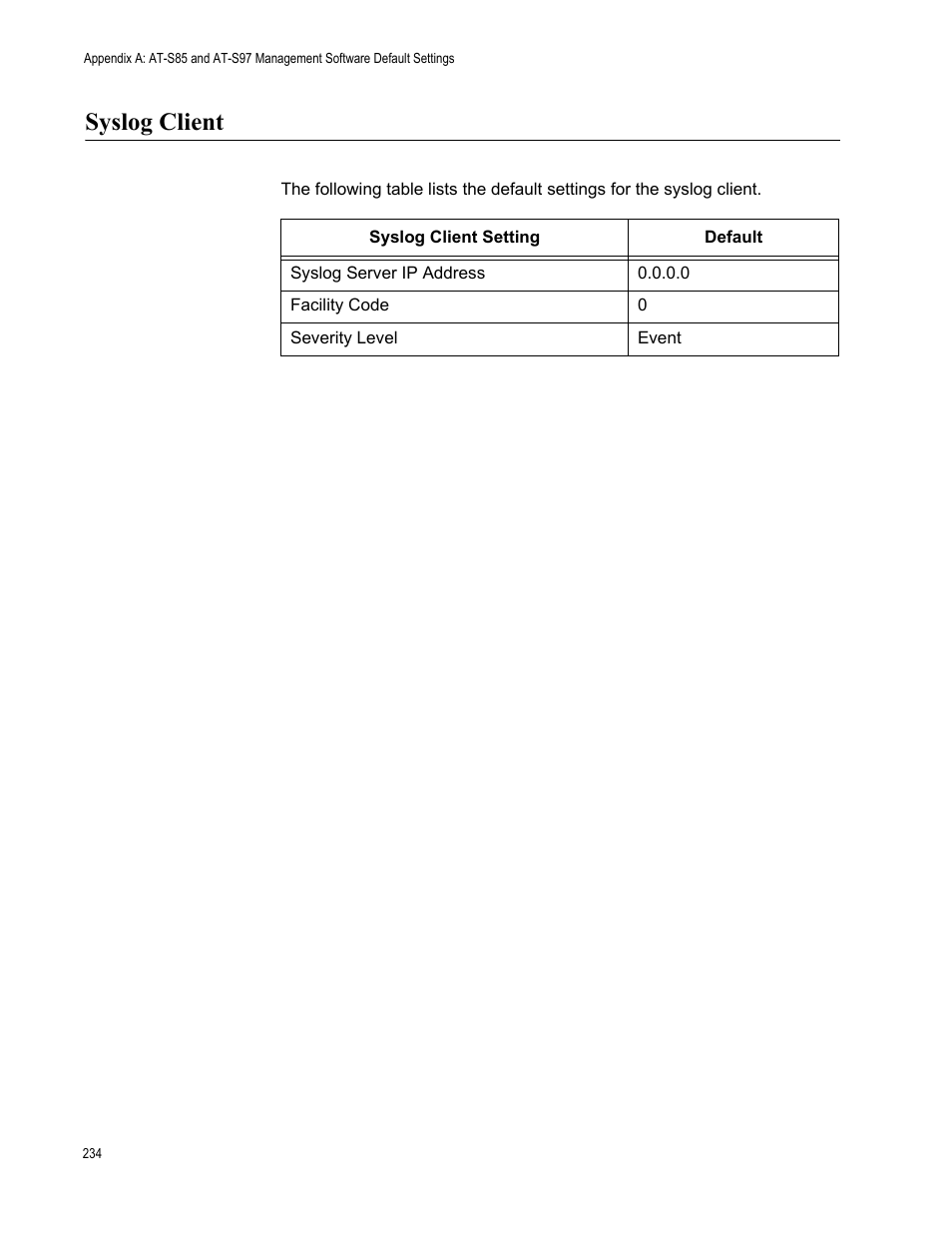 Syslog client | Allied Telesis AT-S97 User Manual | Page 234 / 242