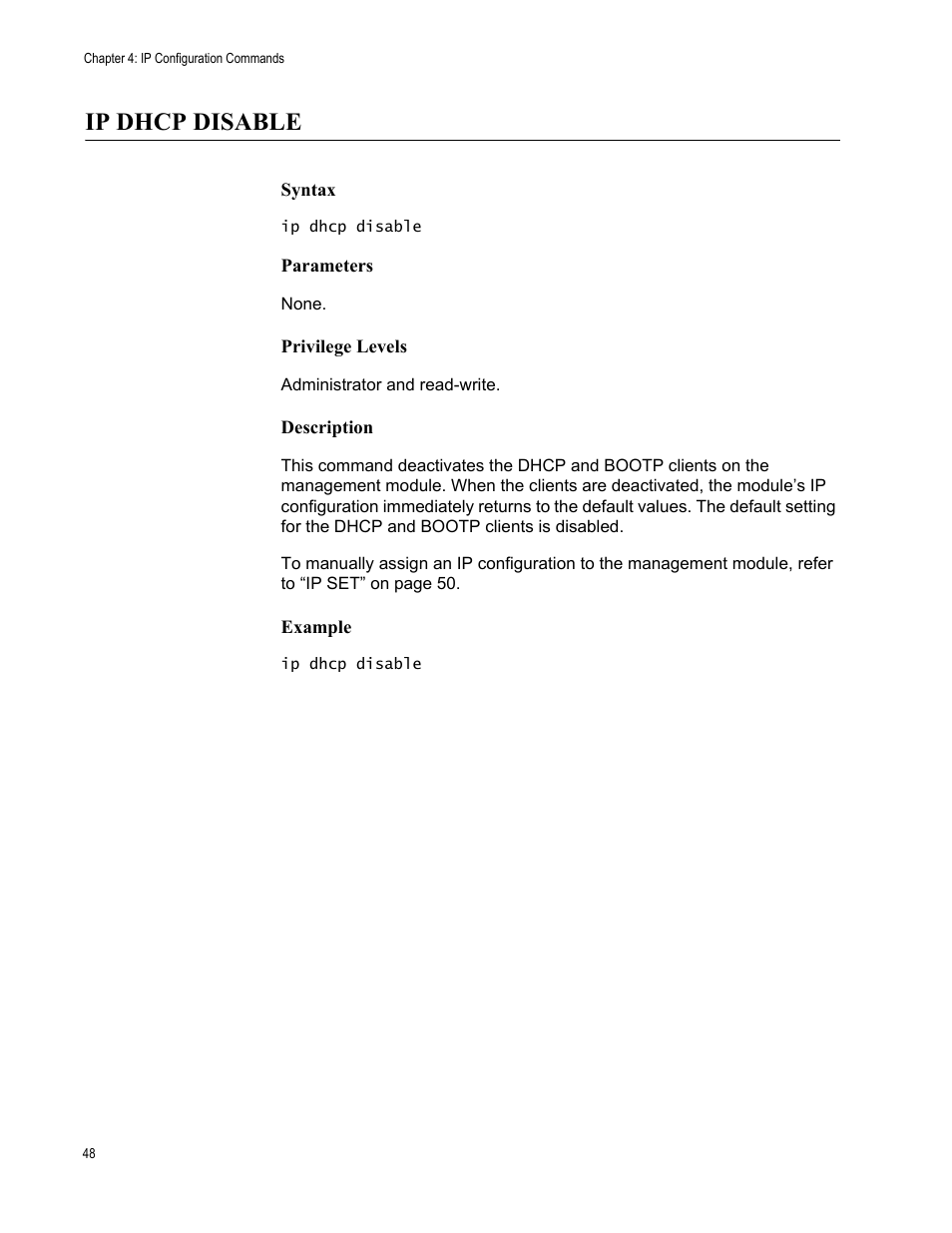 Ip dhcp disable | Allied Telesis AT-S97 User Manual | Page 48 / 242