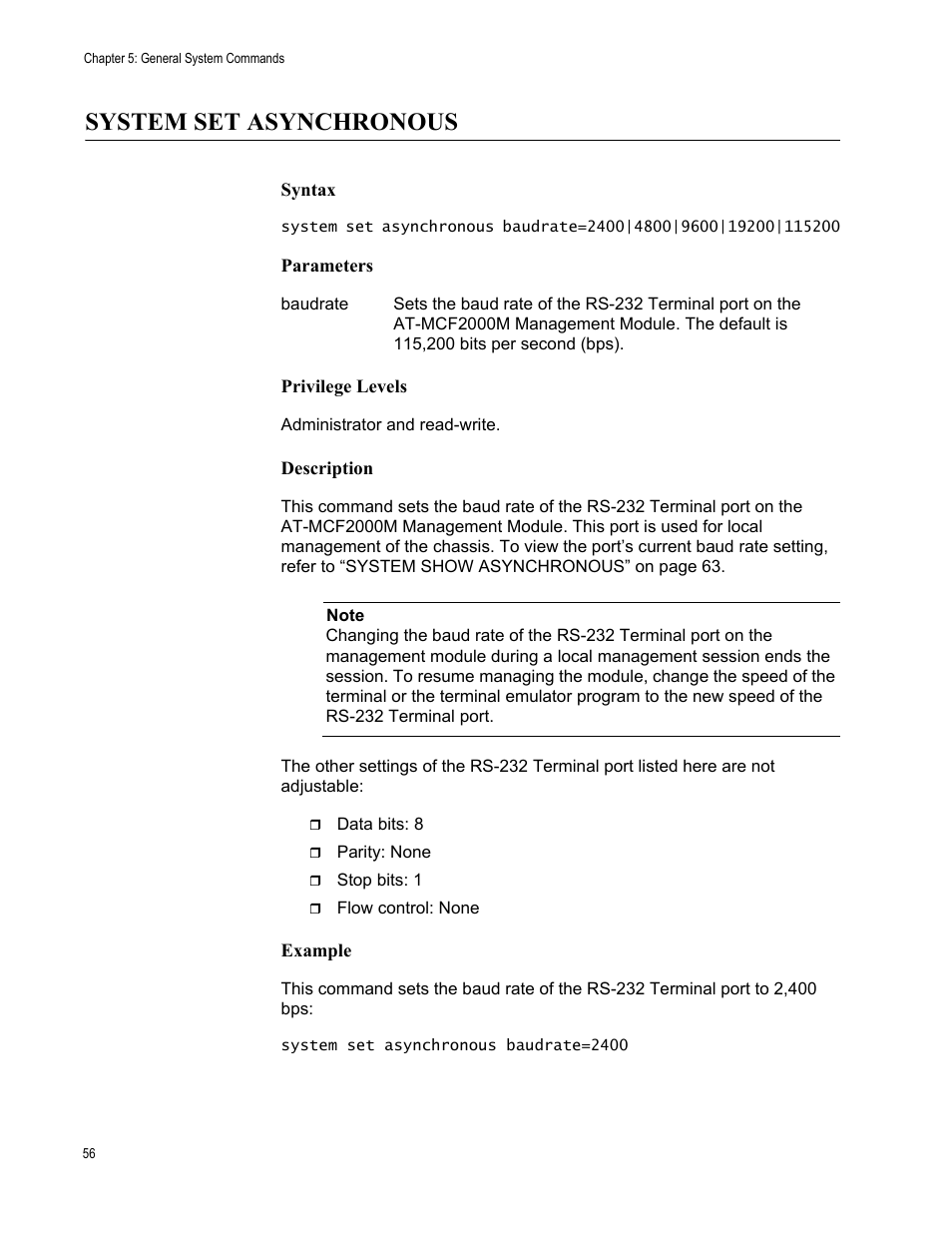 System set asynchronous | Allied Telesis AT-S97 User Manual | Page 56 / 242
