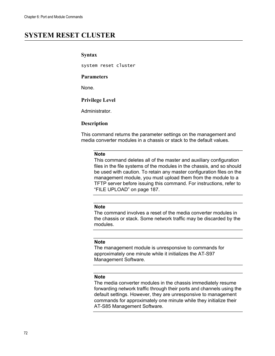 System reset cluster | Allied Telesis AT-S97 User Manual | Page 72 / 242