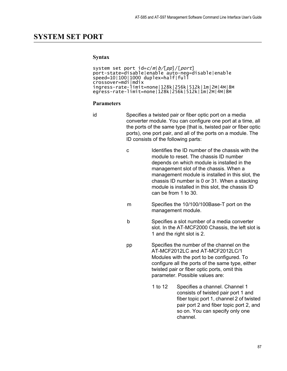 System set port | Allied Telesis AT-S97 User Manual | Page 87 / 242