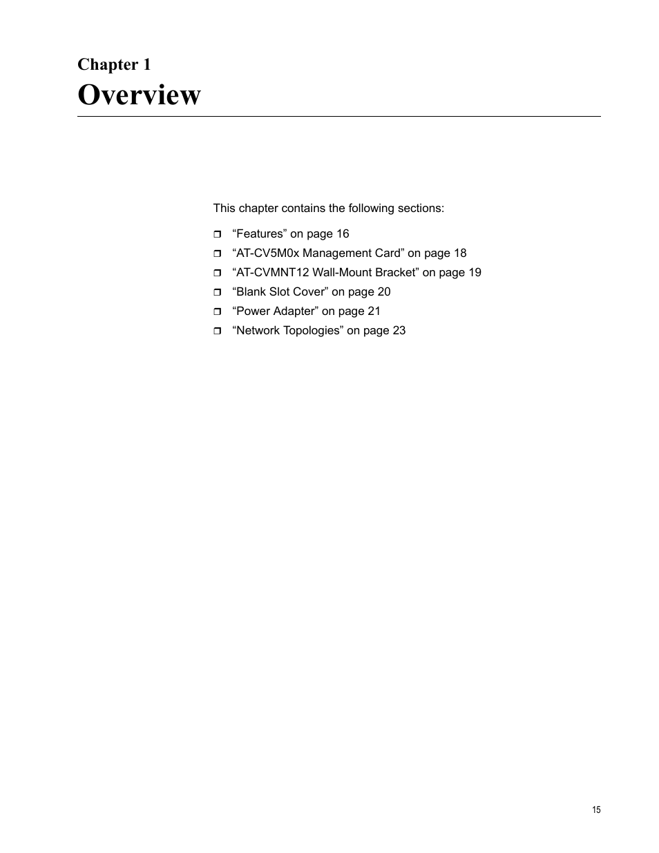 Chapter 1, Overview | Allied Telesis AT-CV1203 User Manual | Page 15 / 44