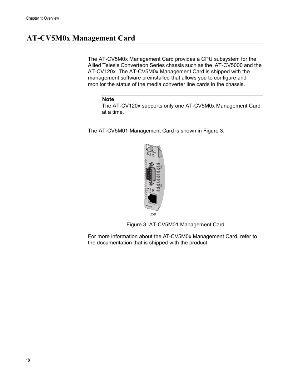 At-cv5m0x management card | Allied Telesis AT-CV1203 User Manual | Page 18 / 44