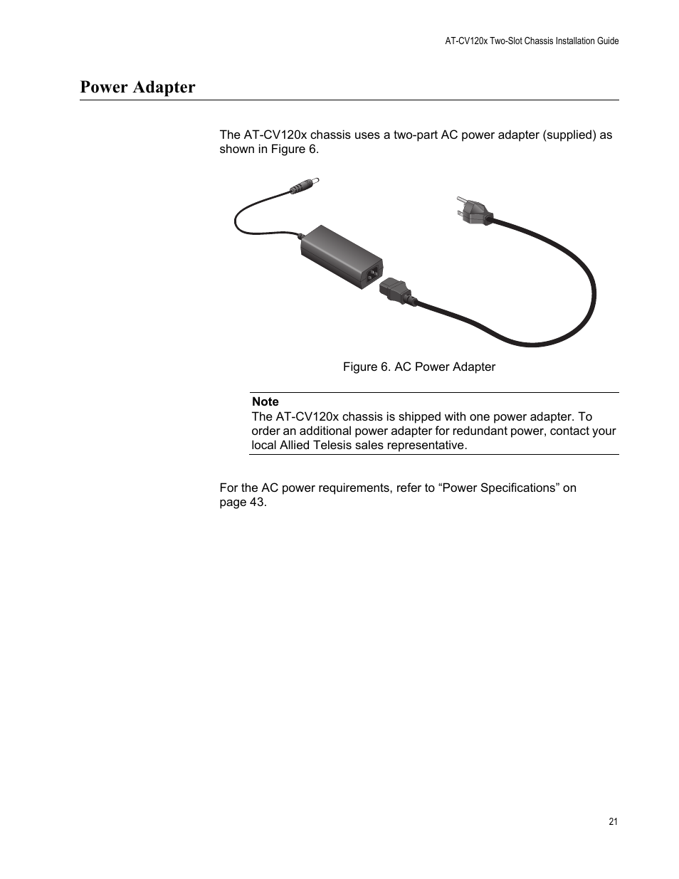 Power adapter | Allied Telesis AT-CV1203 User Manual | Page 21 / 44