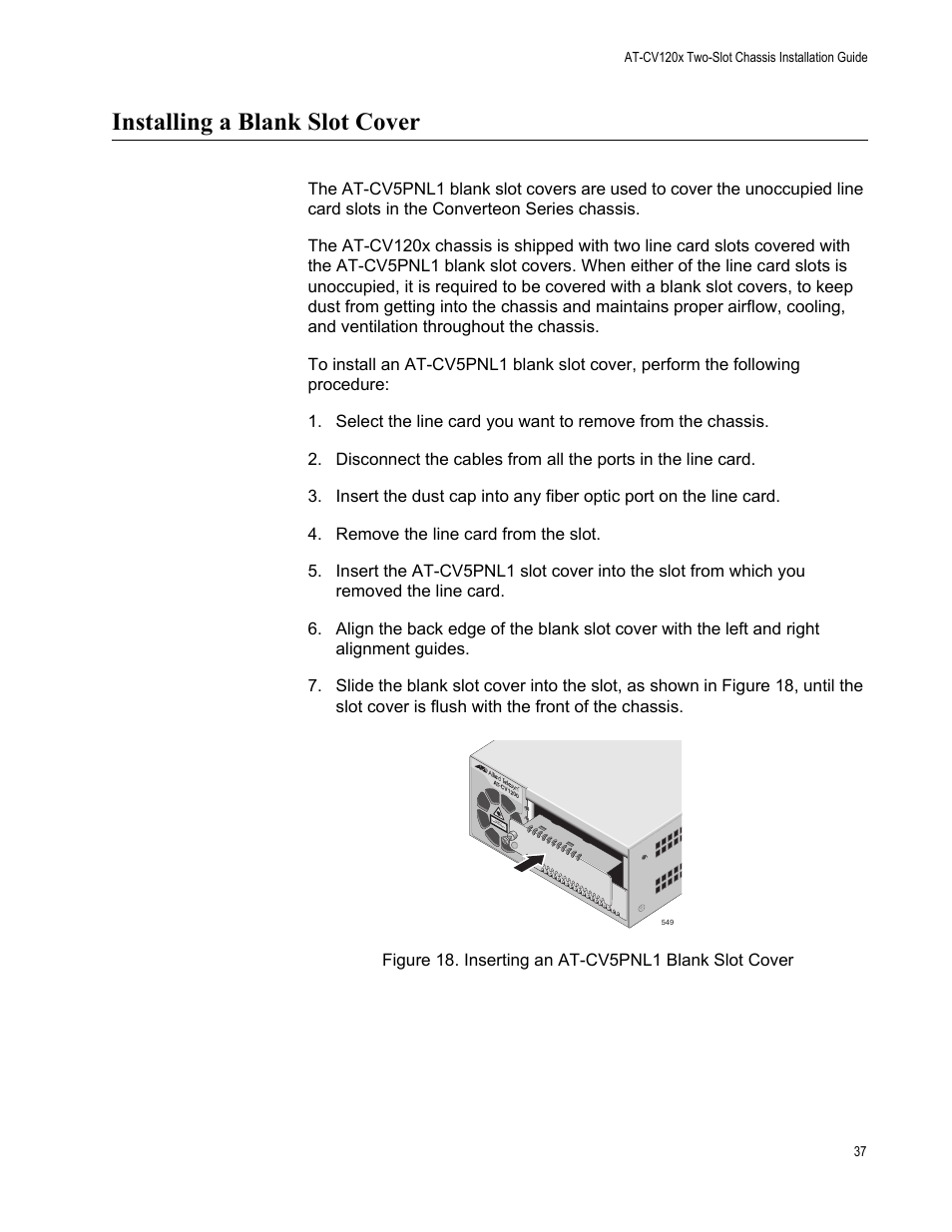 Installing a blank slot cover | Allied Telesis AT-CV1203 User Manual | Page 37 / 44
