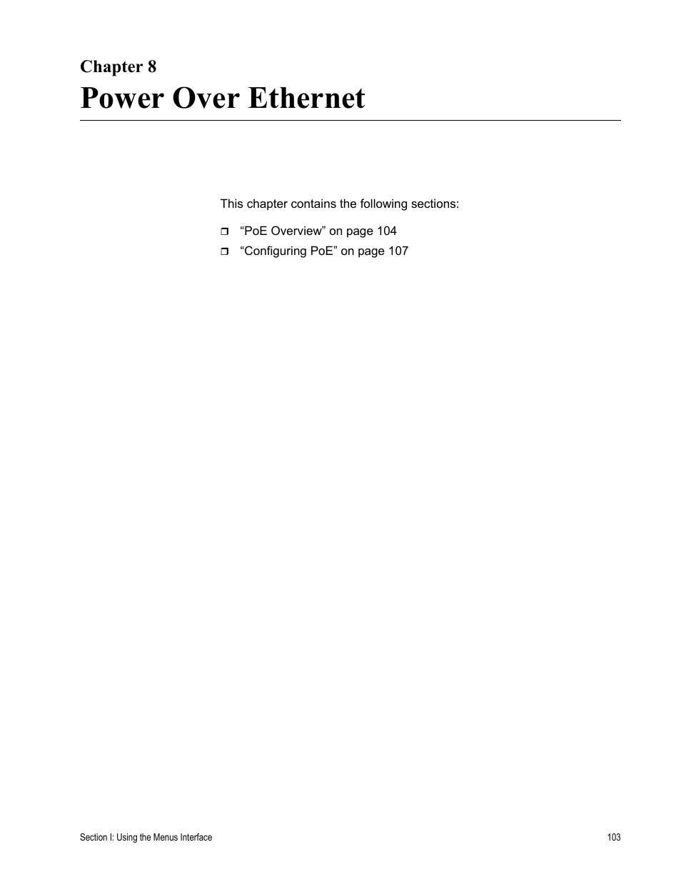 Chapter 8, Power over ethernet, Chapter 8: power over ethernet | Allied Telesis AT-S81 User Manual | Page 103 / 360