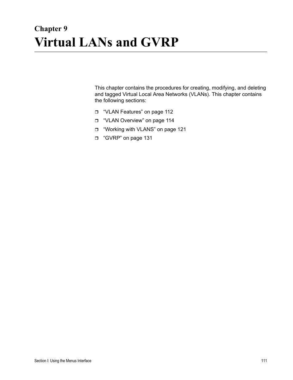Chapter 9, Virtual lans and gvrp, Chapter 9: virtual lans and gvrp | Allied Telesis AT-S81 User Manual | Page 111 / 360