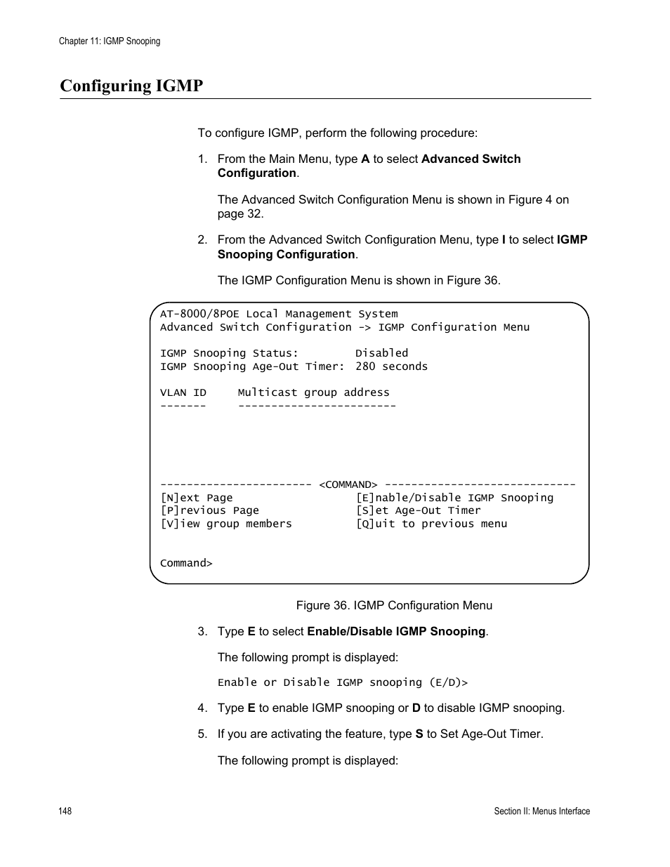 Configuring igmp | Allied Telesis AT-S81 User Manual | Page 148 / 360