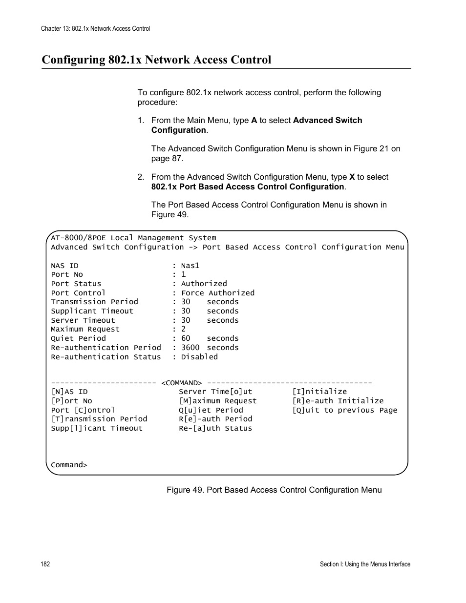 Configuring 802.1x network access control | Allied Telesis AT-S81 User Manual | Page 182 / 360