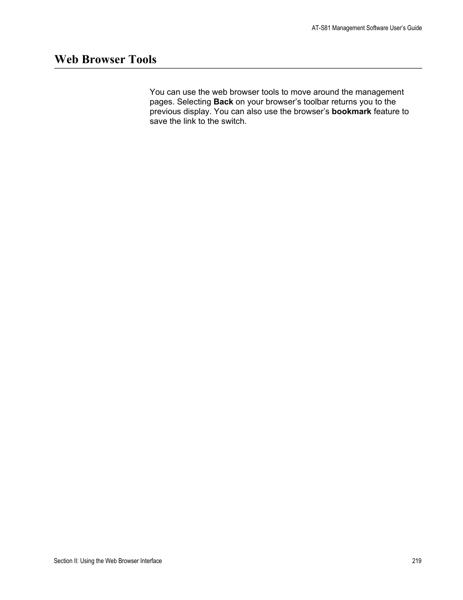 Web browser tools | Allied Telesis AT-S81 User Manual | Page 219 / 360