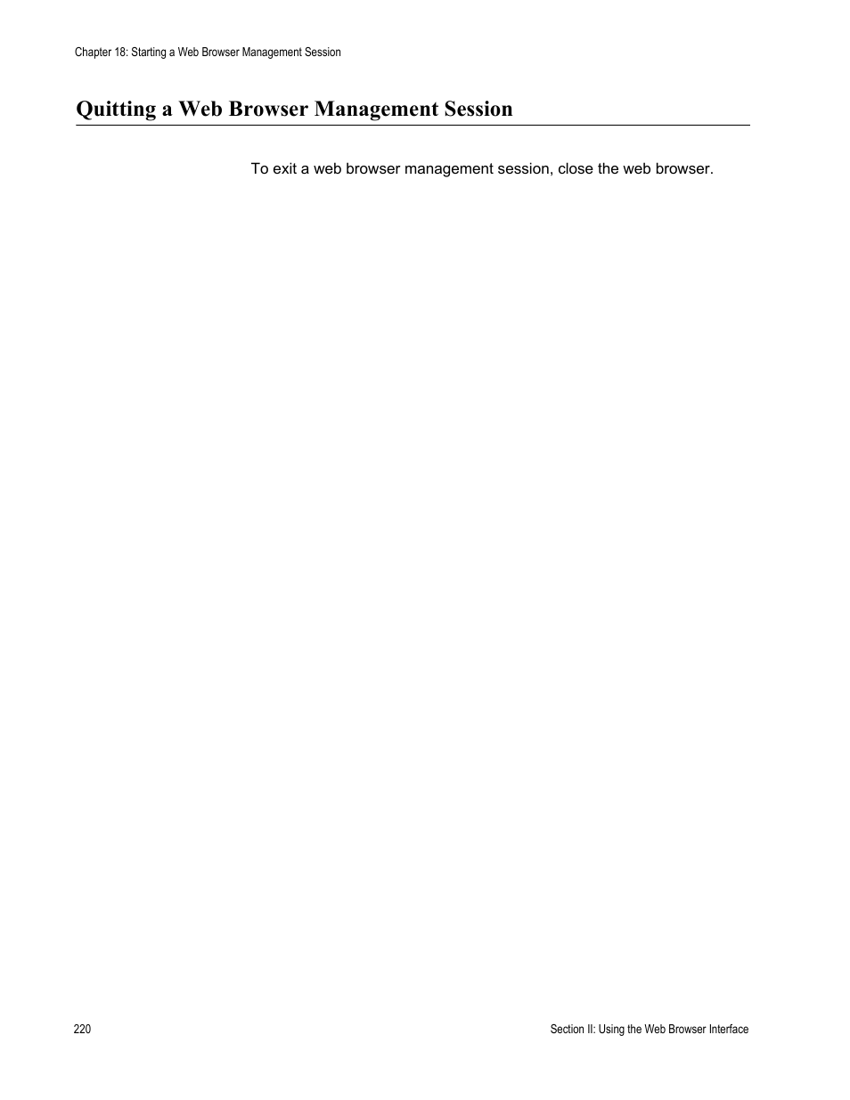 Quitting a web browser management session | Allied Telesis AT-S81 User Manual | Page 220 / 360