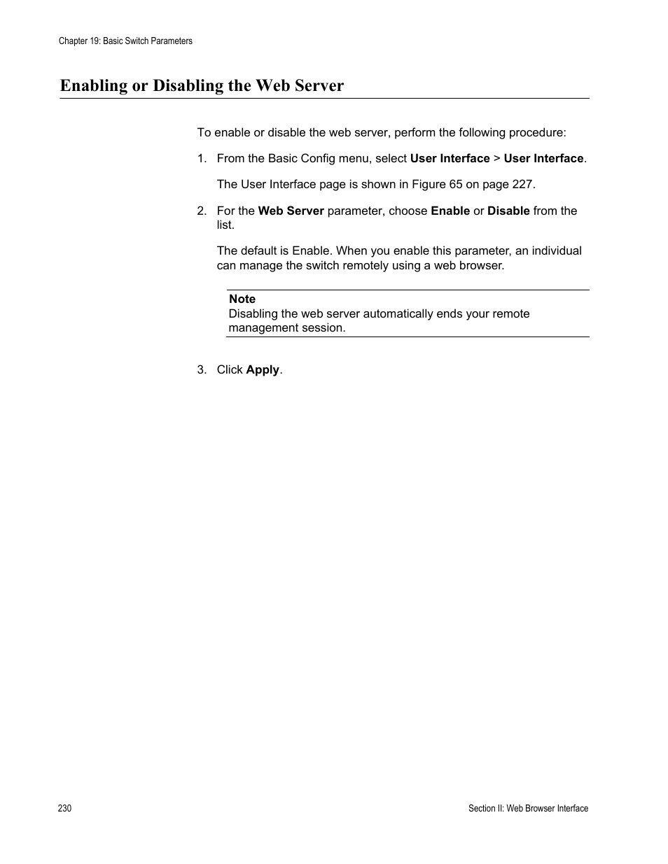 Enabling or disabling the web server | Allied Telesis AT-S81 User Manual | Page 230 / 360