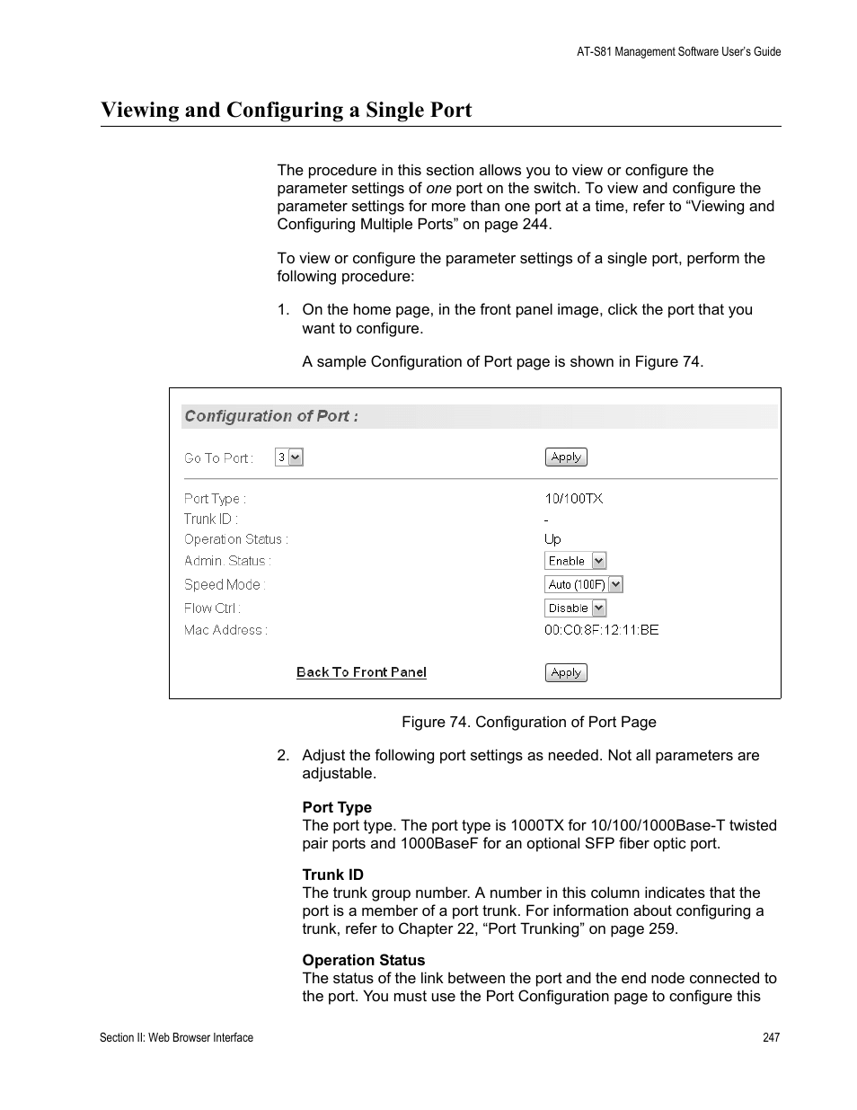Viewing and configuring a single port | Allied Telesis AT-S81 User Manual | Page 247 / 360