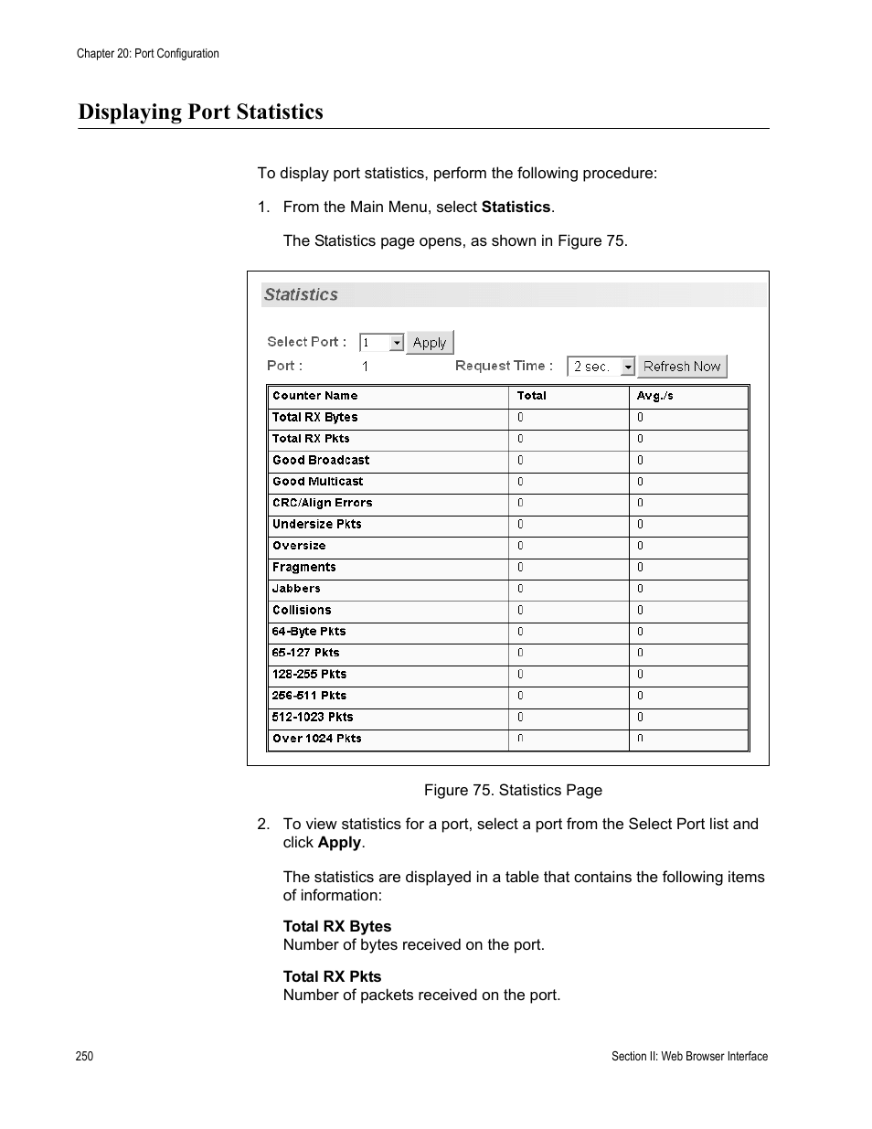 Displaying port statistics | Allied Telesis AT-S81 User Manual | Page 250 / 360