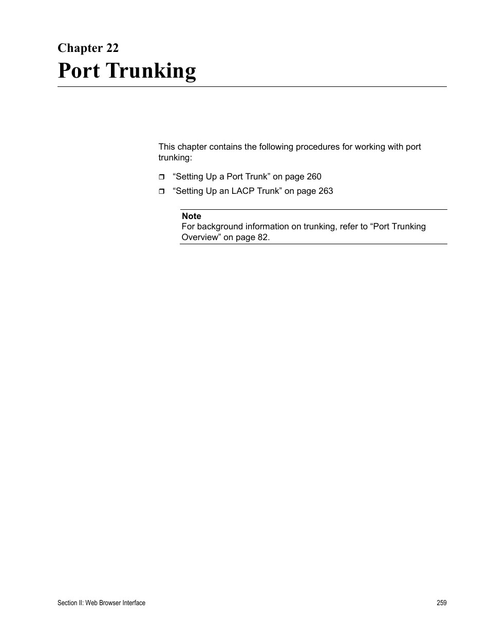 Chapter 22, Port trunking | Allied Telesis AT-S81 User Manual | Page 259 / 360