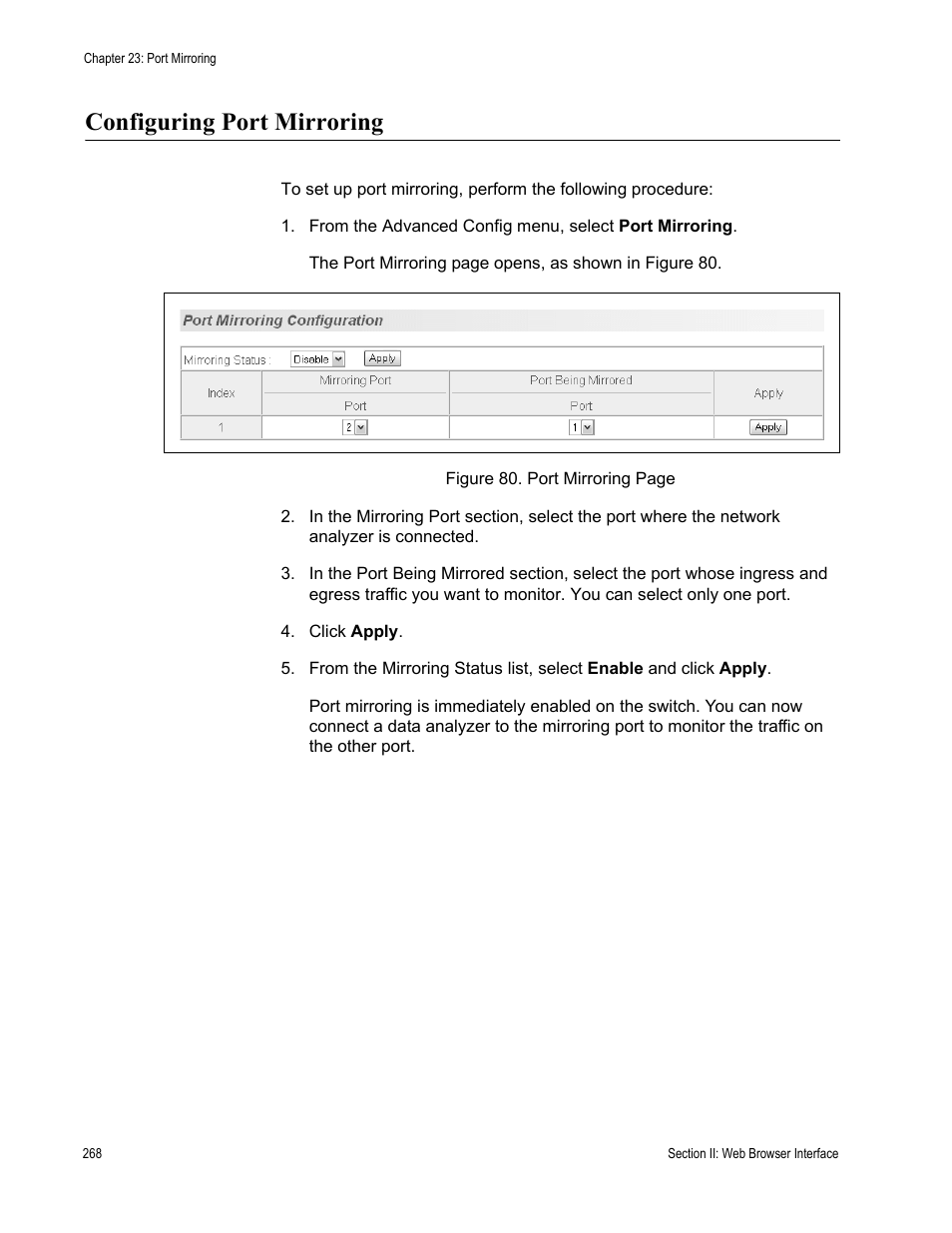 Configuring port mirroring | Allied Telesis AT-S81 User Manual | Page 268 / 360