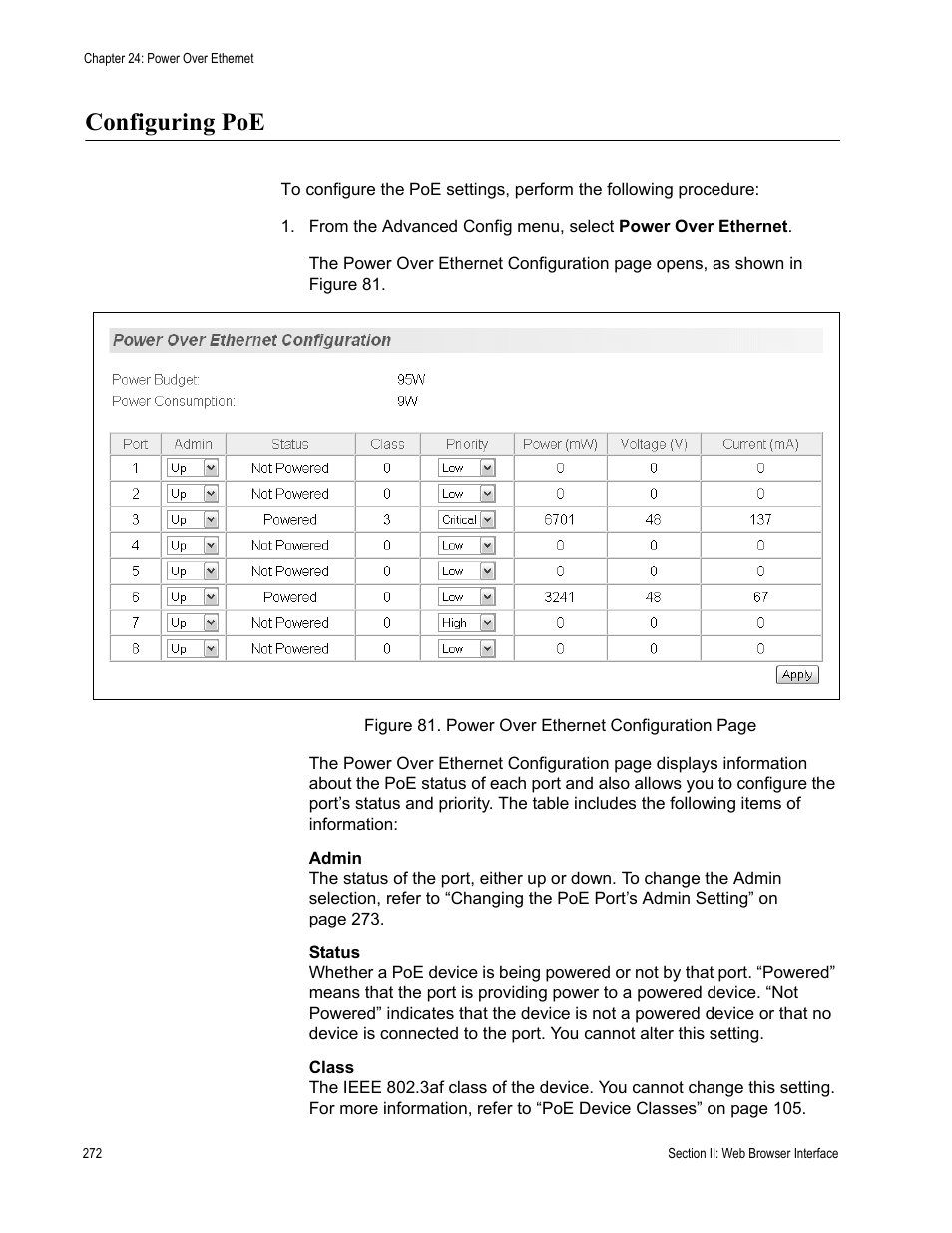 Configuring poe | Allied Telesis AT-S81 User Manual | Page 272 / 360