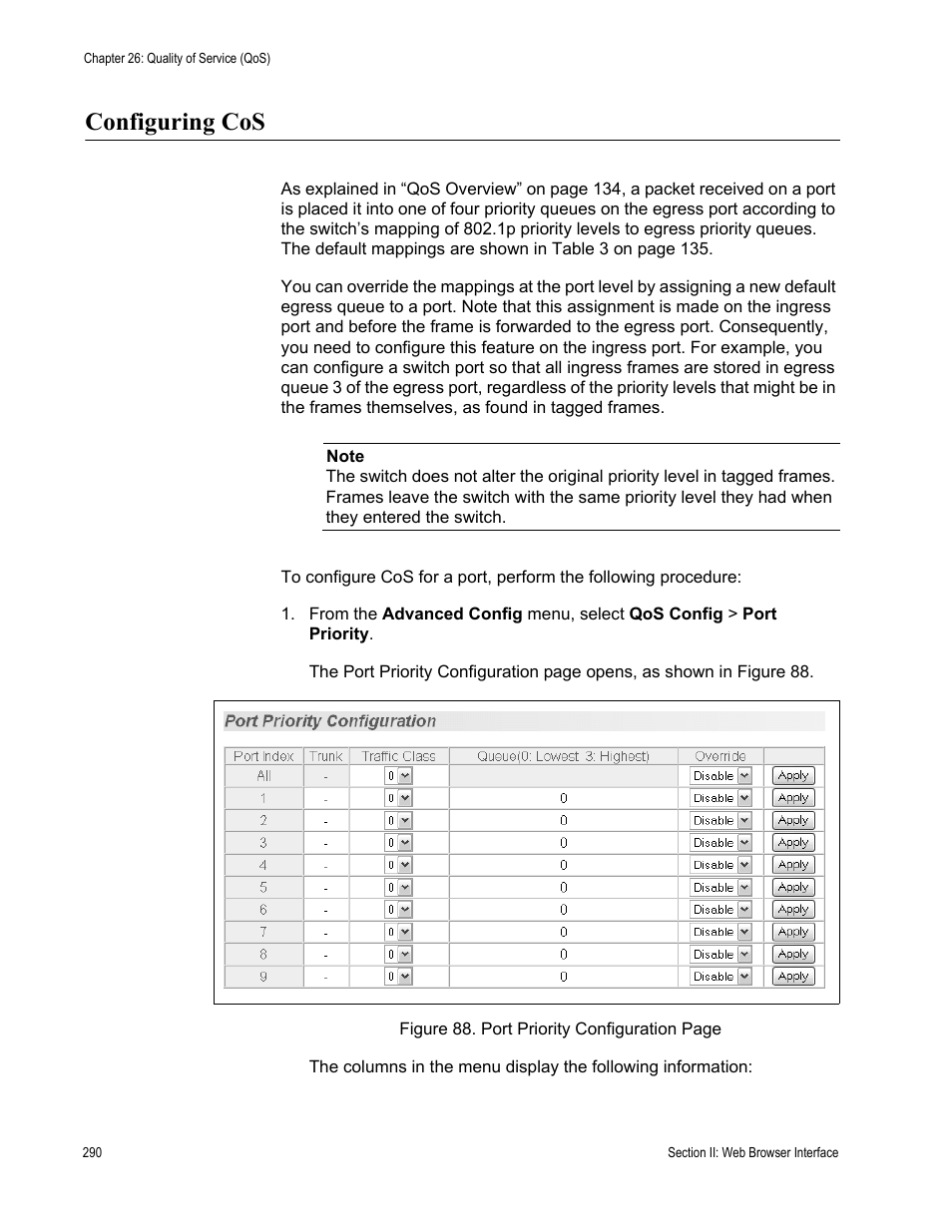 Configuring cos | Allied Telesis AT-S81 User Manual | Page 290 / 360