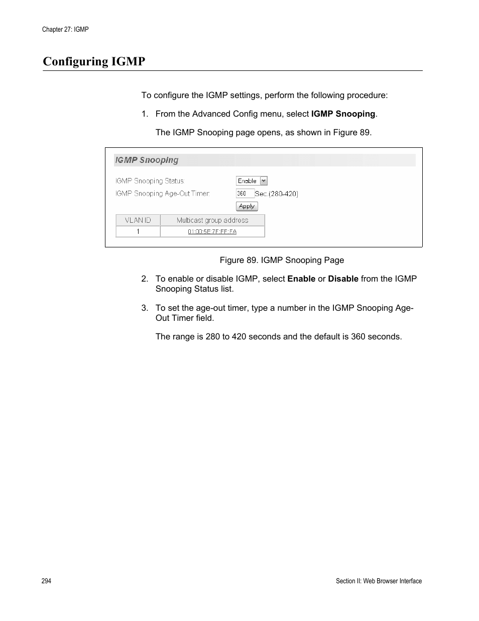 Configuring igmp | Allied Telesis AT-S81 User Manual | Page 294 / 360