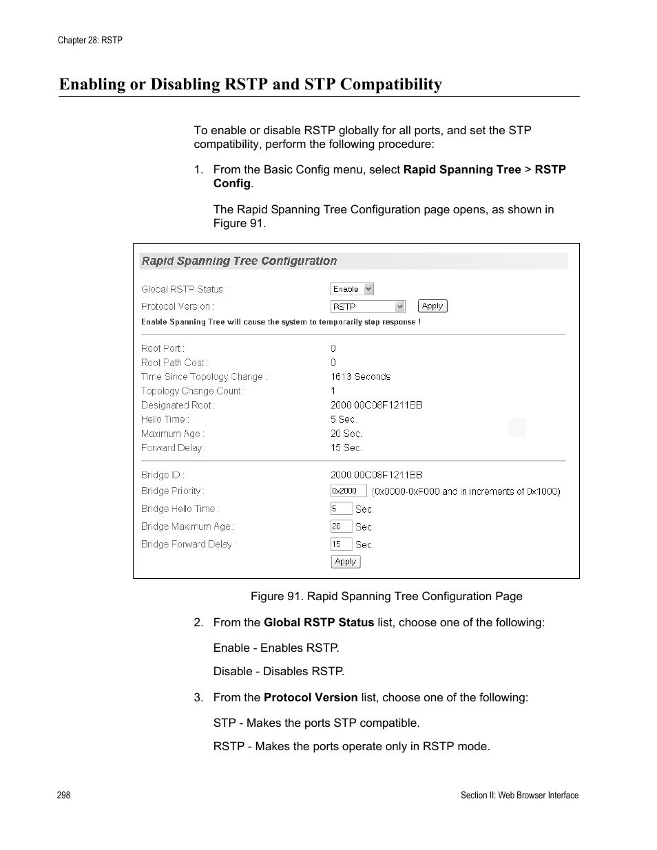 Enabling or disabling rstp and stp compatibility | Allied Telesis AT-S81 User Manual | Page 298 / 360