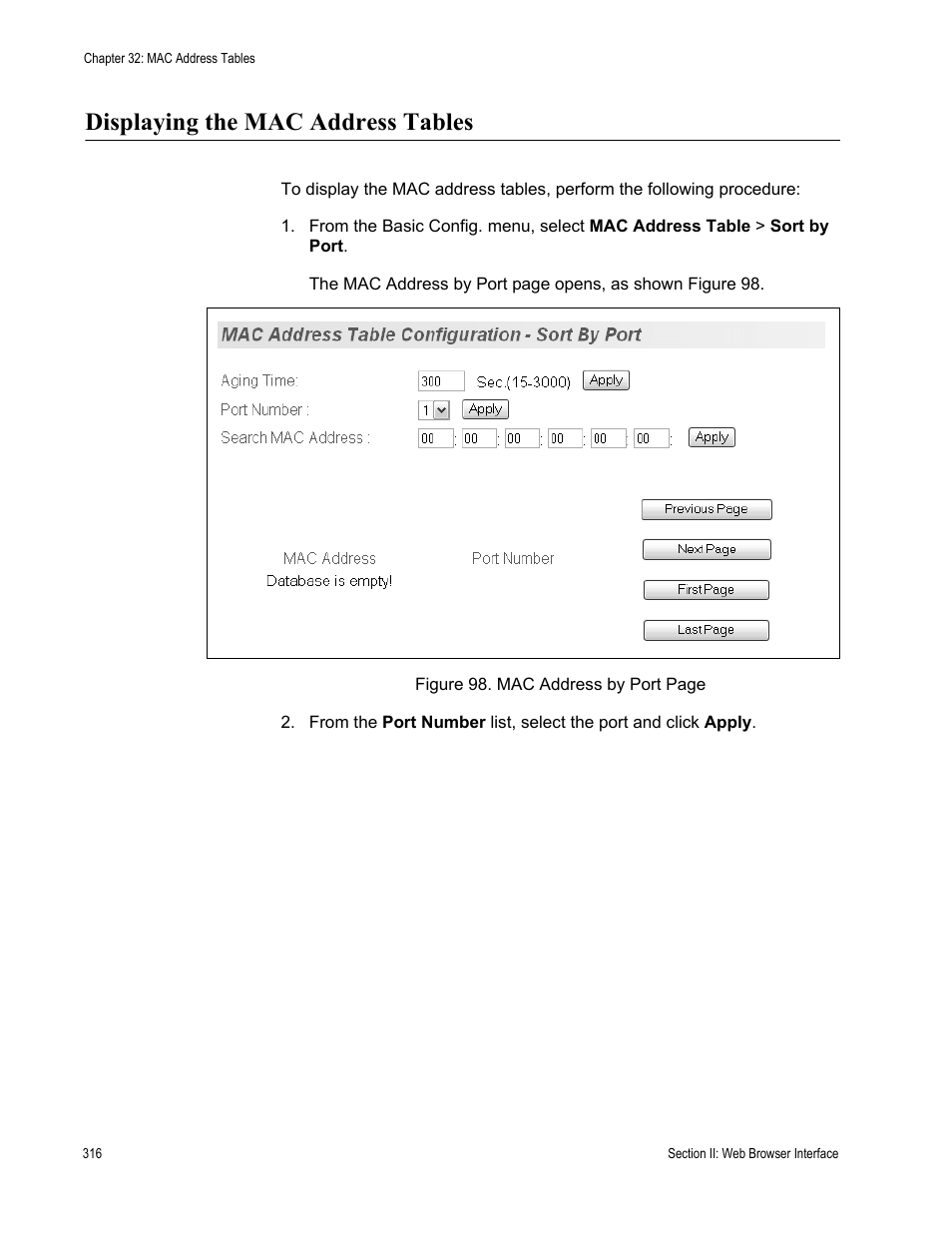 Displaying the mac address tables | Allied Telesis AT-S81 User Manual | Page 316 / 360